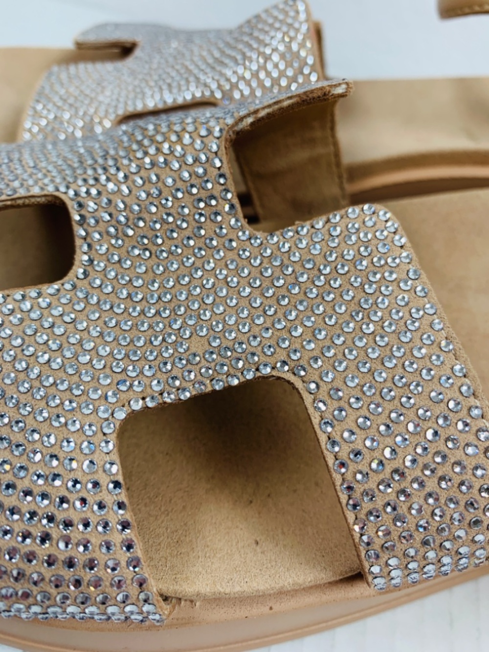 Anne Klein Virginia Rhinestone Platform Wedge Sandals Tan Beige 11M AKVIRGINIA - Picture 2 of 15